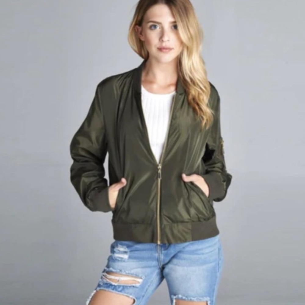 Free People Green Midnight Bomber Jacket
